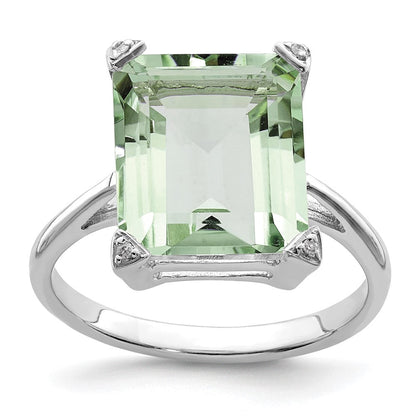 Sterlingsilber Rhodium Grün Quarz Diamant Ring