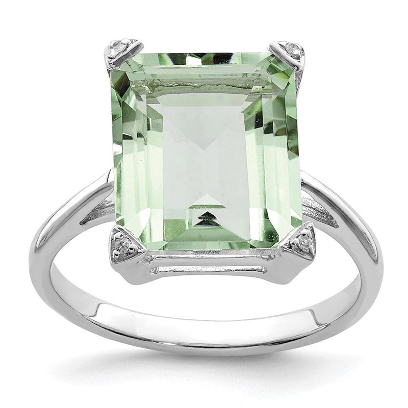Sterlingsilber Rhodium Grün Quarz Diamant Ring
