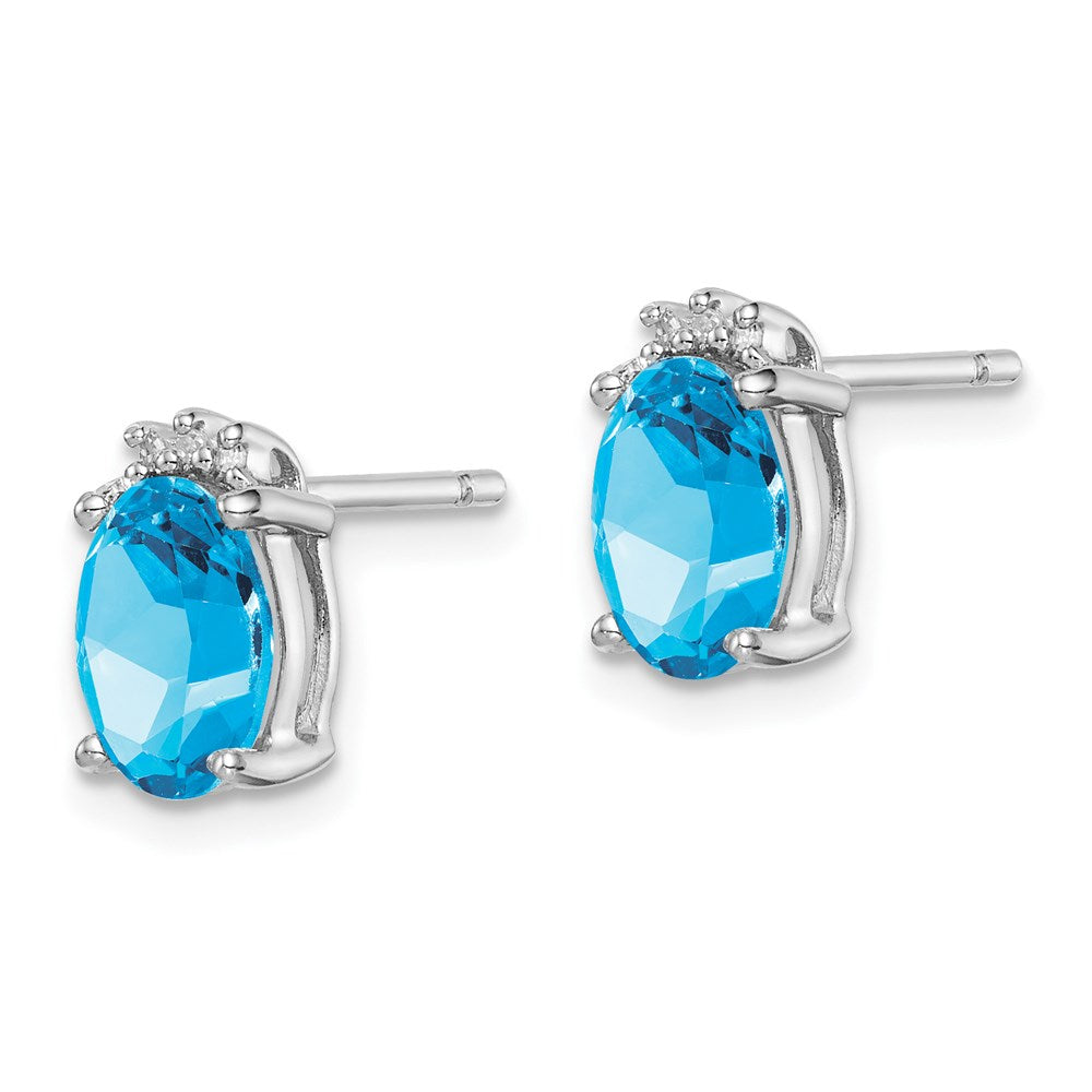 Sterlingsilber Rhodiniert Oval Blautopas und Diamant Ohrstecker