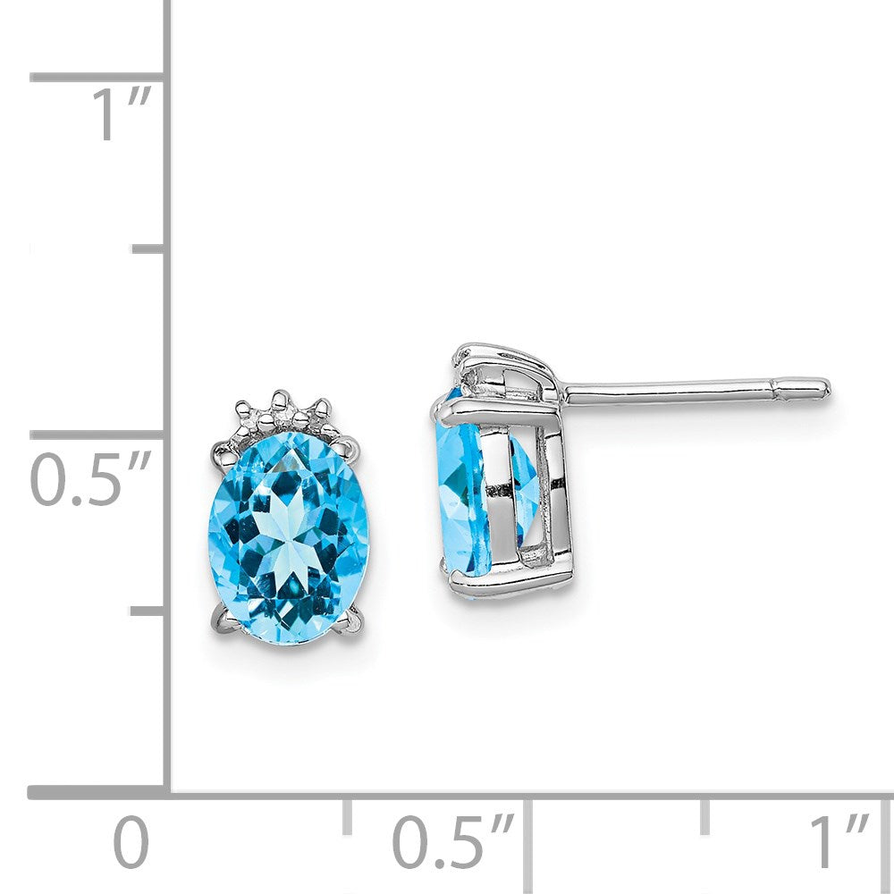 Sterlingsilber Rhodiniert Oval Blautopas und Diamant Ohrstecker
