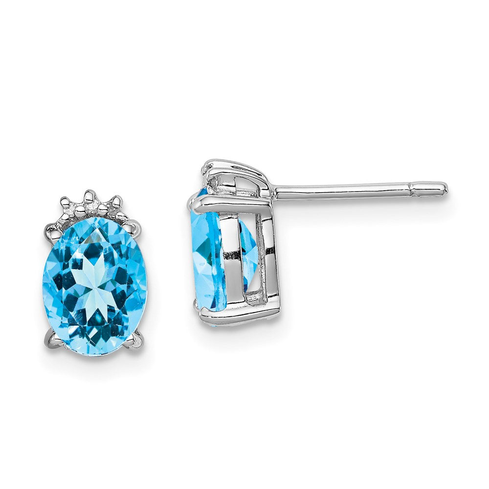 Sterlingsilber Rhodiniert Oval Blautopas und Diamant Ohrstecker