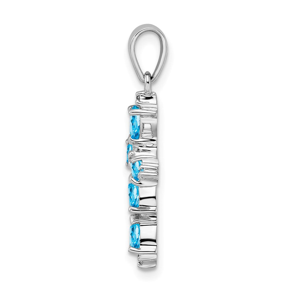 Sterlingsilber Rhodium Tropfen Schweizer Blautopas Kreuz Anhänger