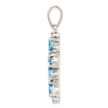Sterlingsilber Rhodium Tropfen Schweizer Blautopas Kreuz Anhänger