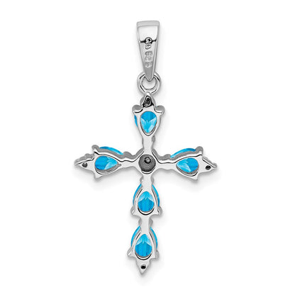 Sterlingsilber Rhodium Tropfen Schweizer Blautopas Kreuz Anhänger