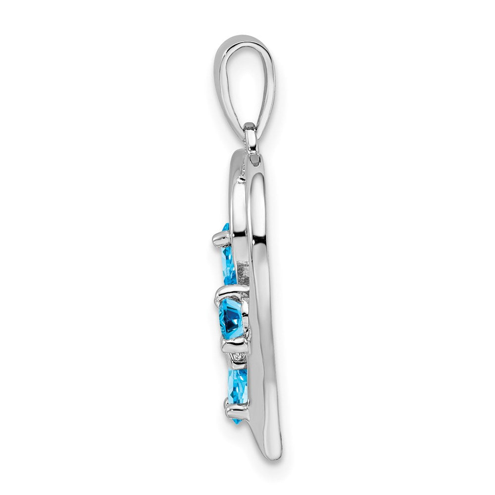 Sterlingsilber Rhodium Sw Blautopas & Diamant Schmetterling Herz Anhänger