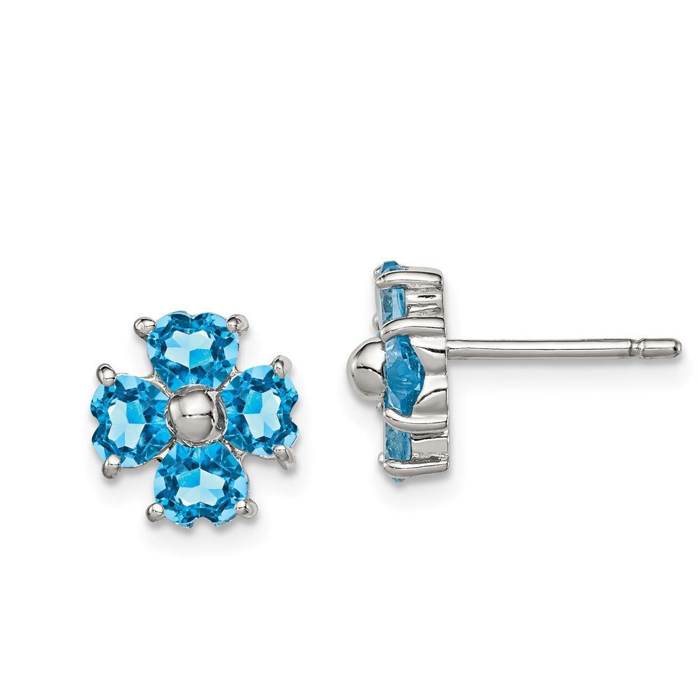 Sterlingsilber Rhodiniert Blautopas Blume Ohrstecker
