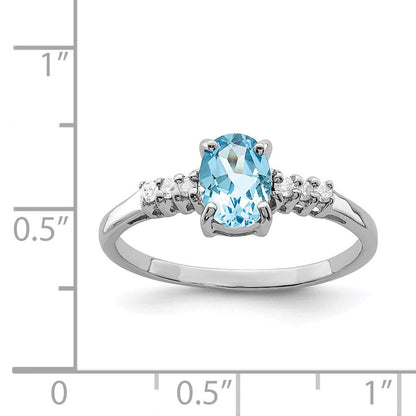 Sterlingsilber Rhodium Licht Schweizer Blautopas & Diamant Ring