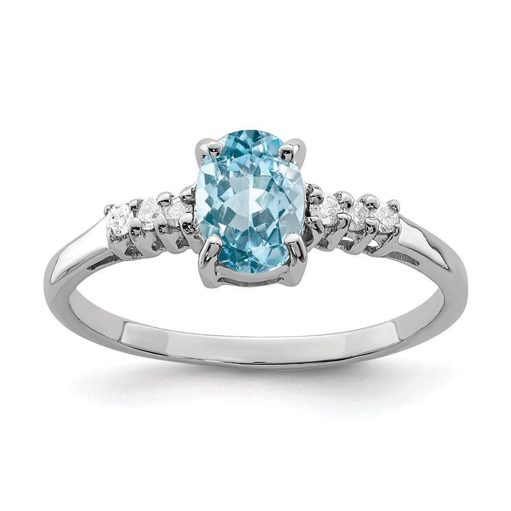 Sterlingsilber Rhodium Licht Schweizer Blautopas & Diamant Ring