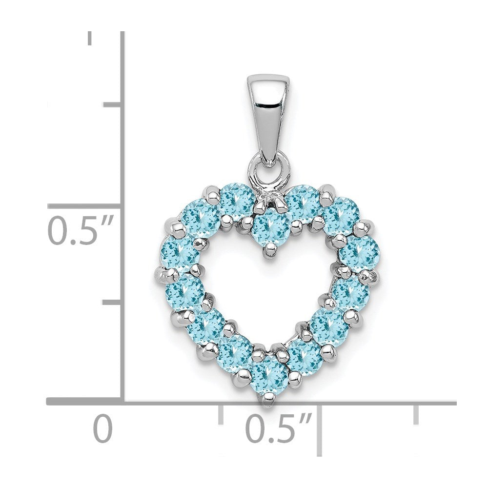 Sterlingsilber Rhodium Licht Schweizer Blautopas Herz Anhänger