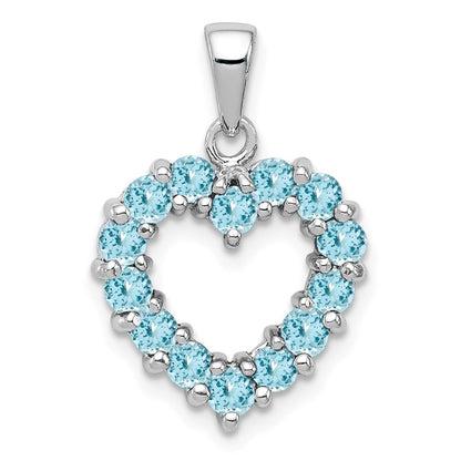Sterlingsilber Rhodium Licht Schweizer Blautopas Herz Anhänger