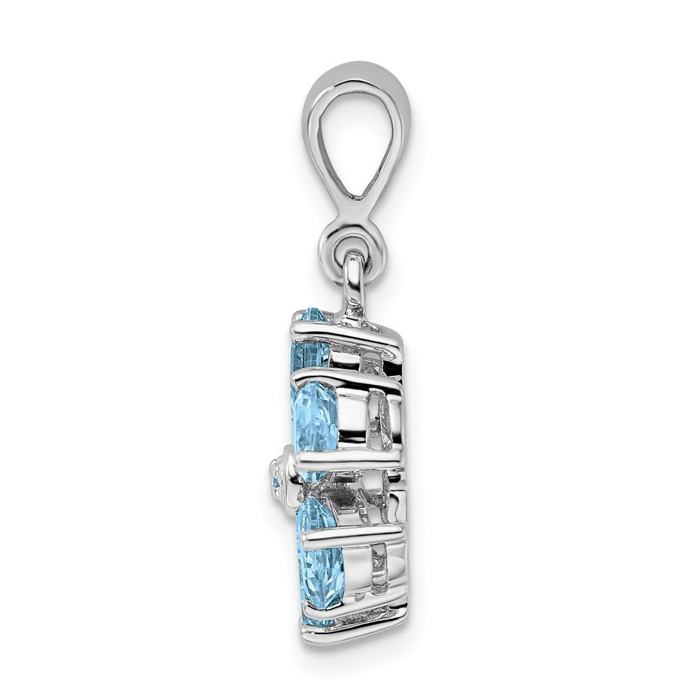 Sterlingsilber Rhodium Licht Schweizer Blautopas & Diamant Blume Anhänger