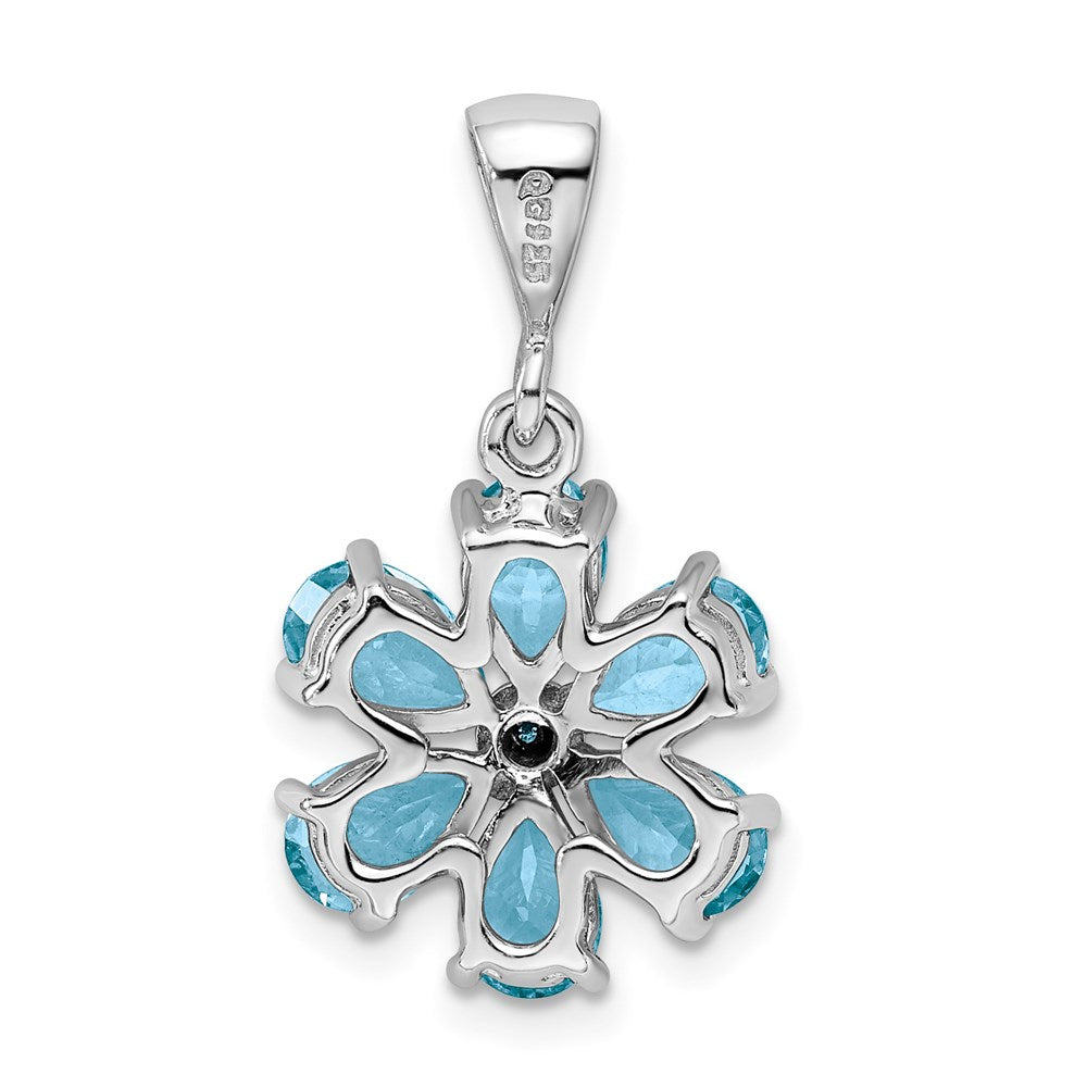Sterlingsilber Rhodium Licht Schweizer Blautopas & Diamant Blume Anhänger