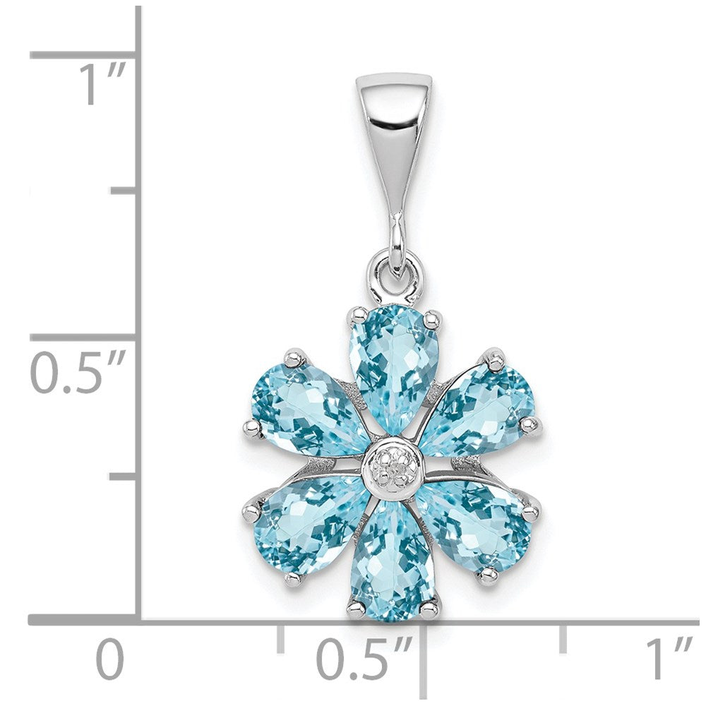 Sterlingsilber Rhodium Licht Schweizer Blautopas & Diamant Blume Anhänger