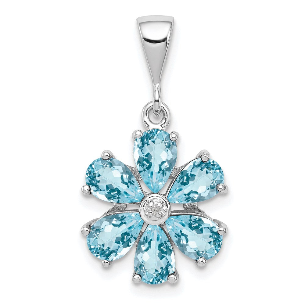 Sterlingsilber Rhodium Licht Schweizer Blautopas & Diamant Blume Anhänger