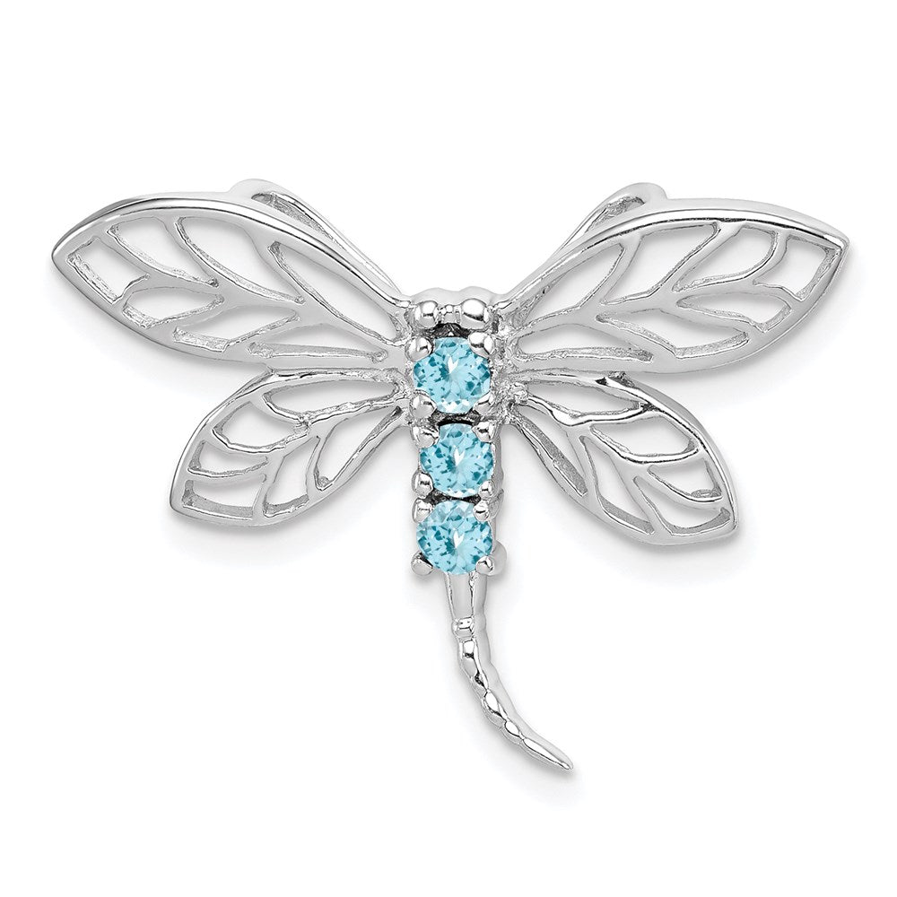 Sterlingsilber Rhodium Licht Schweizer Blautopas Libelle Anhänger