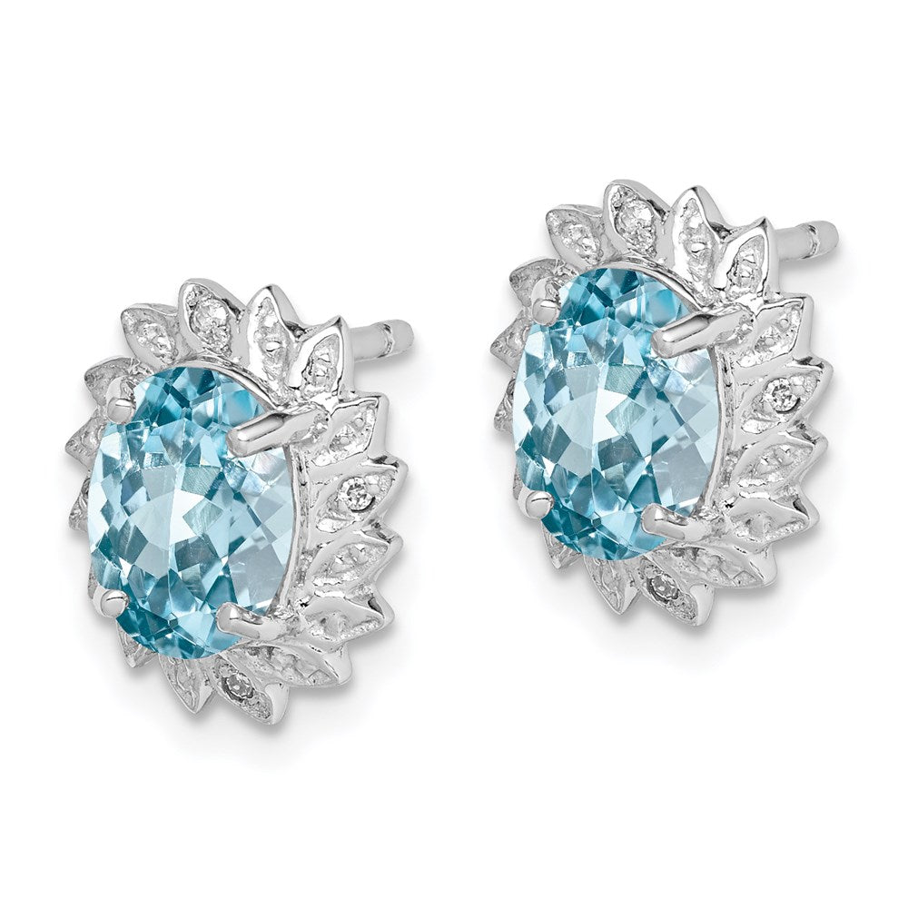 Sterlingsilber Rhodiniert Blautopas und Diamant Ohrstecker
