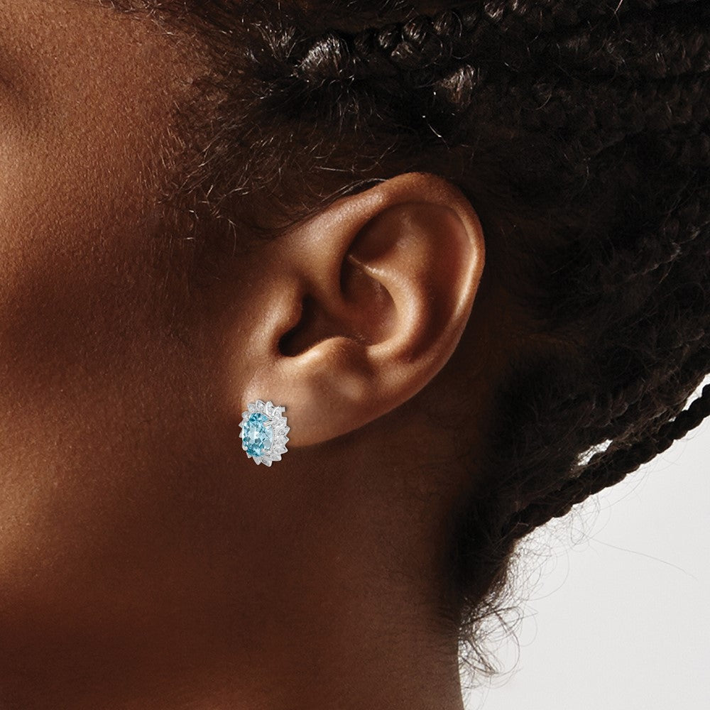 Sterlingsilber Rhodiniert Blautopas und Diamant Ohrstecker