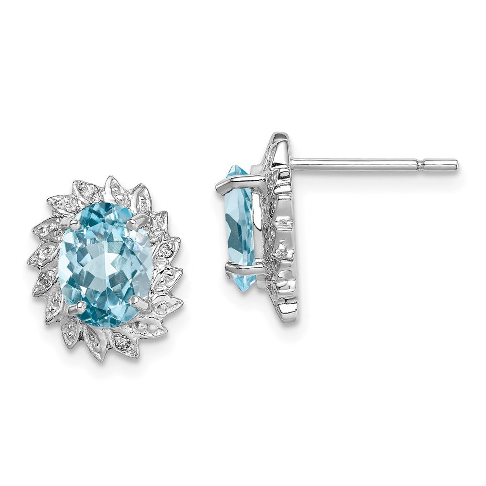 Sterlingsilber Rhodiniert Blautopas und Diamant Ohrstecker