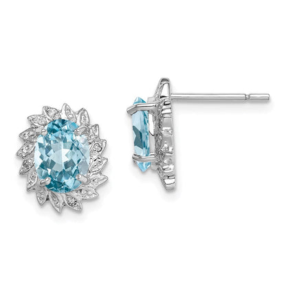 Sterlingsilber Rhodiniert Blautopas und Diamant Ohrstecker