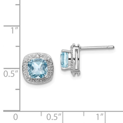 Sterlingsilber Rhodiniert Blautopas und Diamant Ohrstecker