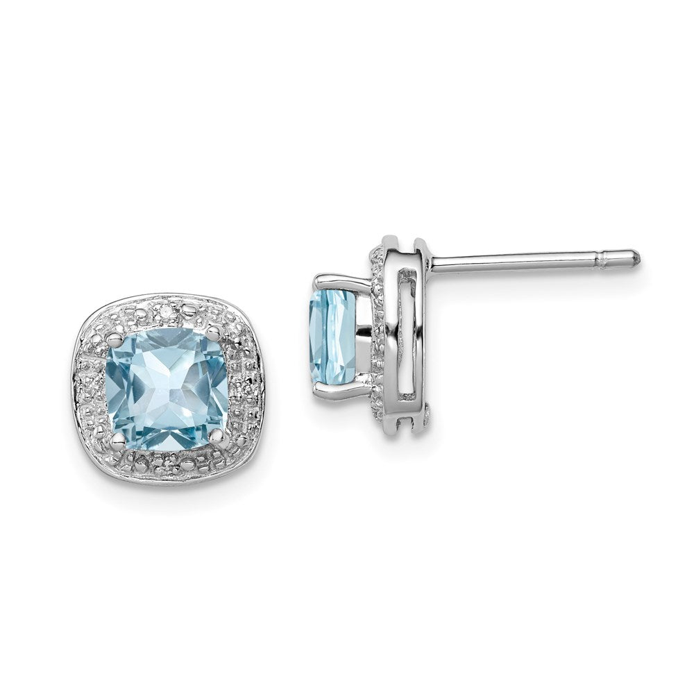 Sterlingsilber Rhodiniert Blautopas und Diamant Ohrstecker