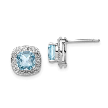 Sterlingsilber Rhodiniert Blautopas und Diamant Ohrstecker
