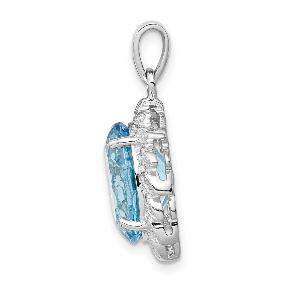 Sterlingsilber Rhodium Licht Schweizer Blautopas Diamant Anhänger