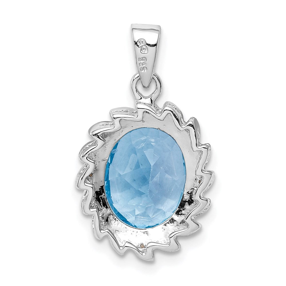 Sterlingsilber Rhodium Licht Schweizer Blautopas Diamant Anhänger
