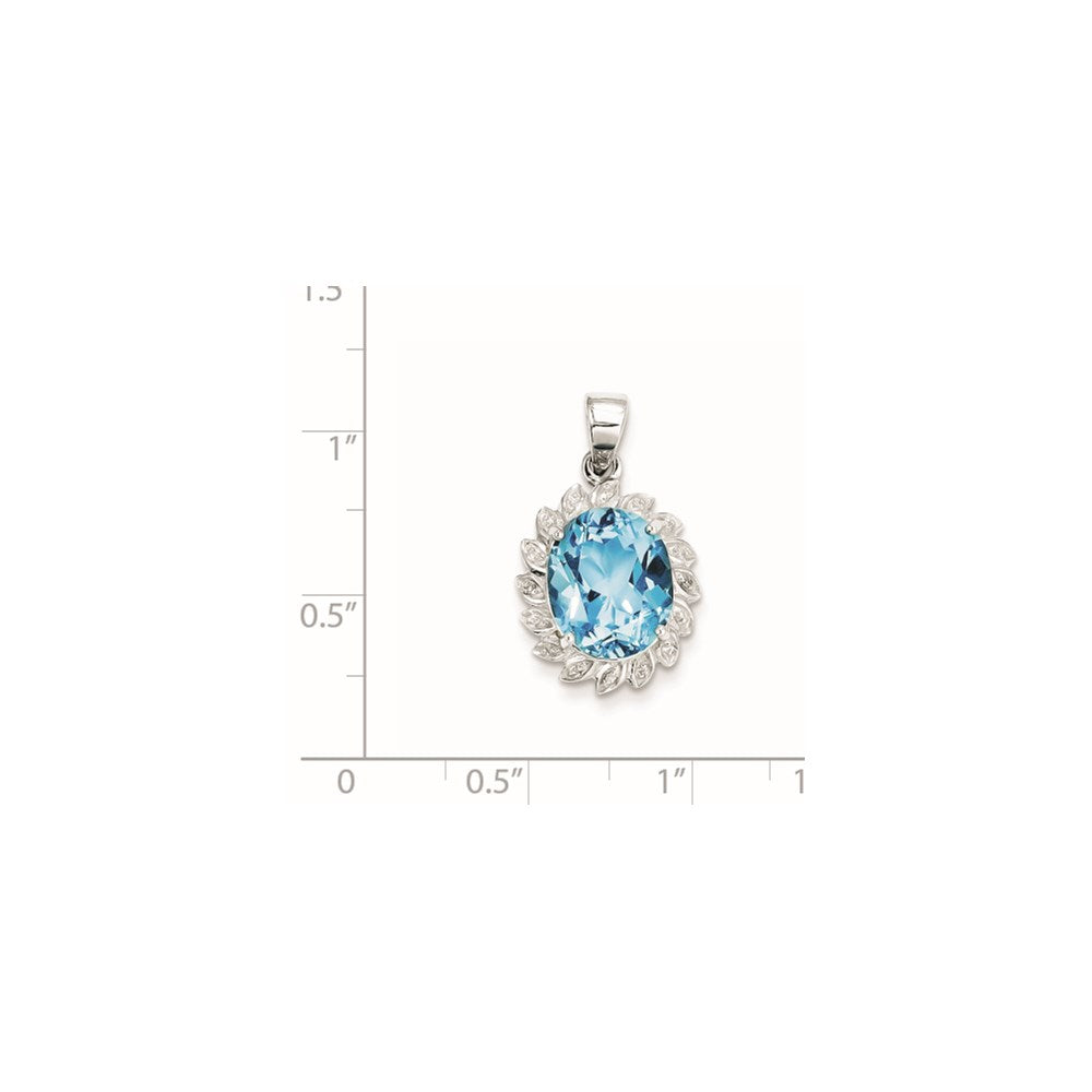Sterlingsilber Rhodium Licht Schweizer Blautopas Diamant Anhänger