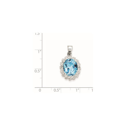 Sterlingsilber Rhodium Licht Schweizer Blautopas Diamant Anhänger
