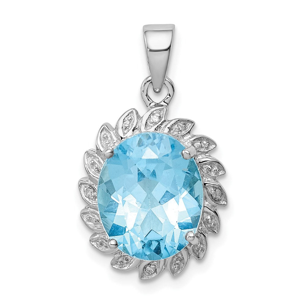 Sterlingsilber Rhodium Licht Schweizer Blautopas Diamant Anhänger