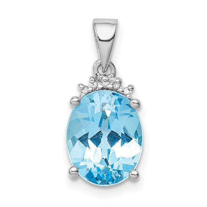 Sterlingsilber Rhodiniert Himmel Blautopas Diamant Anhänger