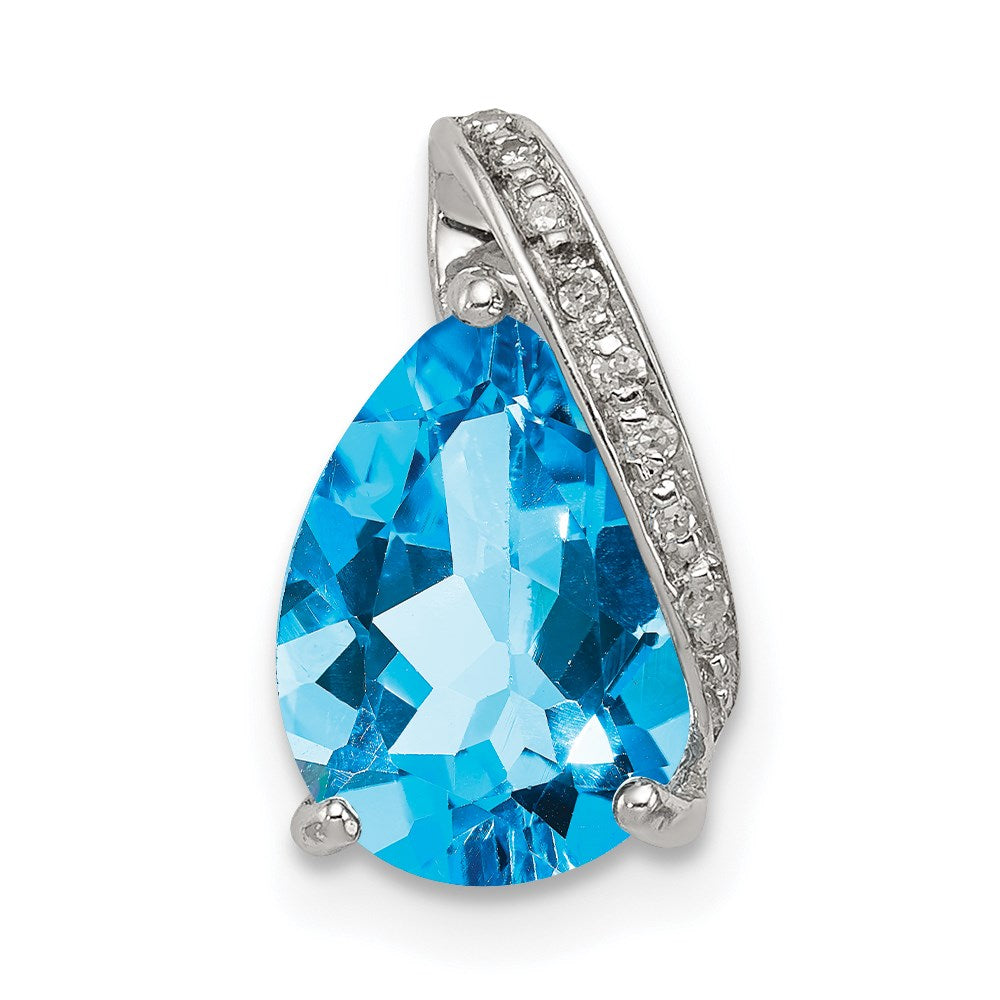 Sterlingsilber Rhodium Tropfen Schweizer Blautopas Anhänger