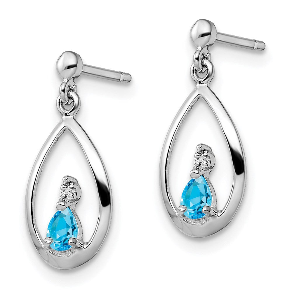 Sterlingsilber Rhodiniert Blautopas und Diamant Ohrstecker