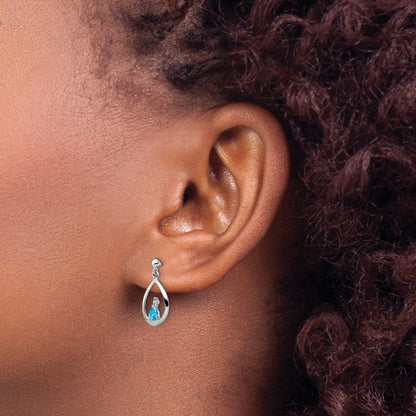 Sterlingsilber Rhodiniert Blautopas und Diamant Ohrstecker