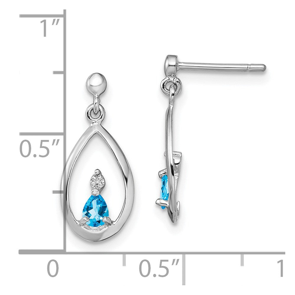 Sterlingsilber Rhodiniert Blautopas und Diamant Ohrstecker