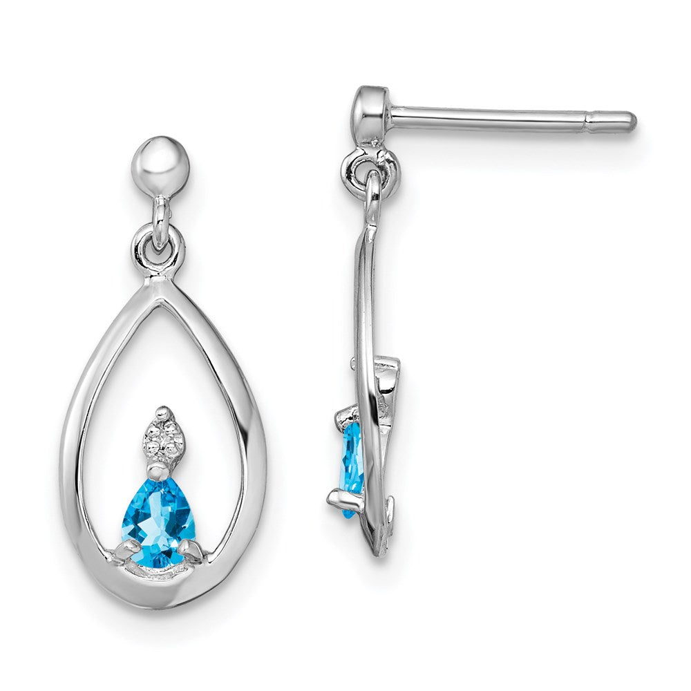 Sterlingsilber Rhodiniert Blautopas und Diamant Ohrstecker