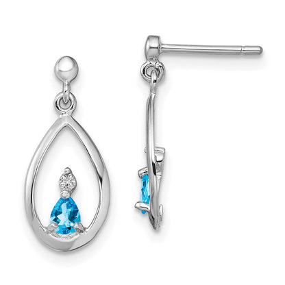 Sterlingsilber Rhodiniert Blautopas und Diamant Ohrstecker