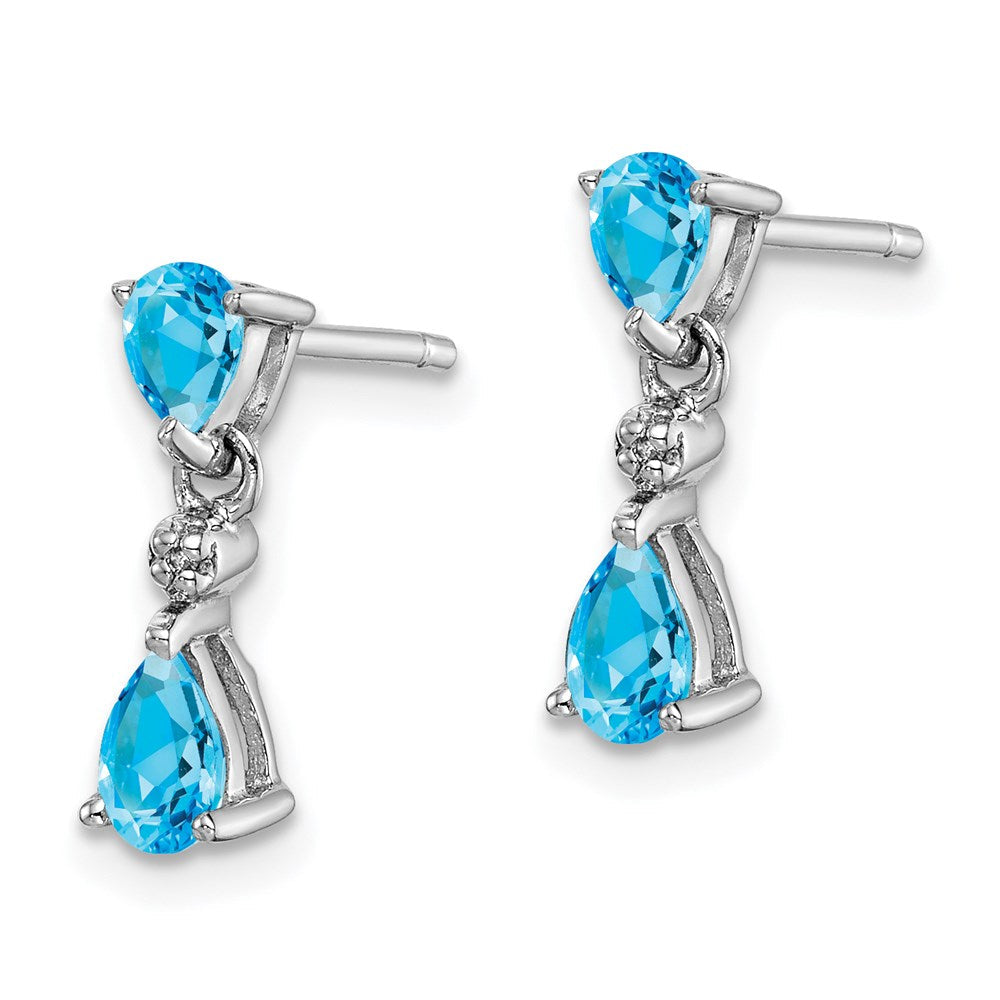 Sterlingsilber Rhodiniert Blautopas und Diamant Ohrstecker