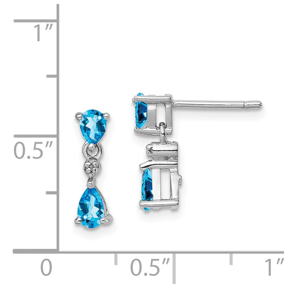 Sterlingsilber Rhodiniert Blautopas und Diamant Ohrstecker