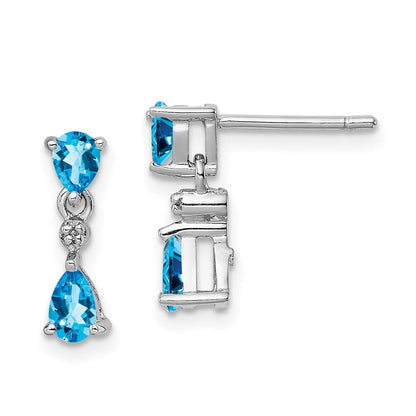 Sterlingsilber Rhodiniert Blautopas und Diamant Ohrstecker