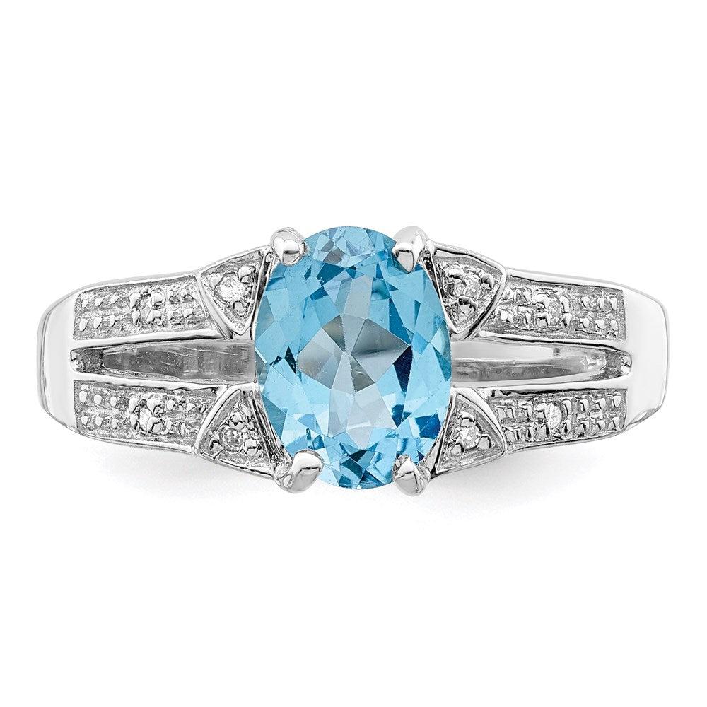 Sterlingsilber Rhodium Licht Schweizer Blautopas & Diamant Ring