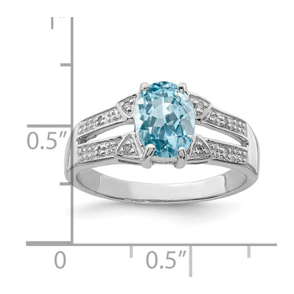 Sterlingsilber Rhodium Licht Schweizer Blautopas & Diamant Ring
