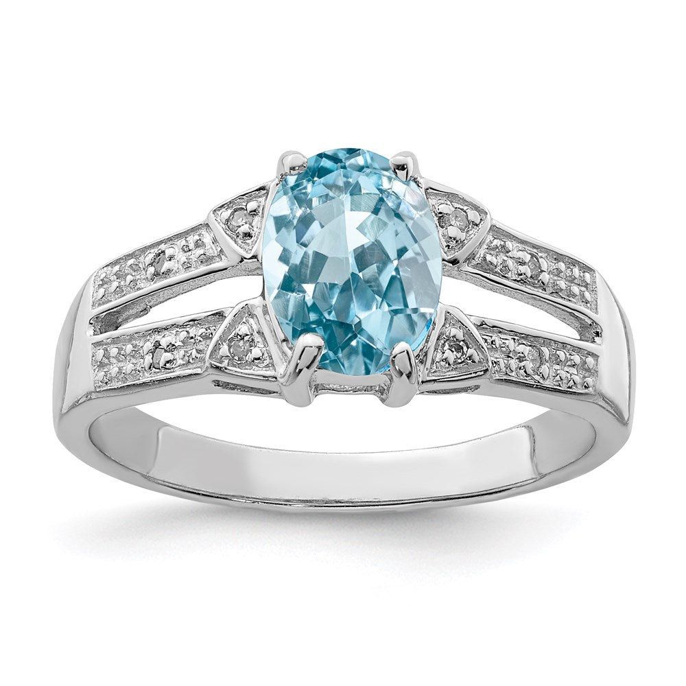 Sterlingsilber Rhodium Licht Schweizer Blautopas & Diamant Ring