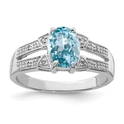 Sterlingsilber Rhodium Licht Schweizer Blautopas & Diamant Ring