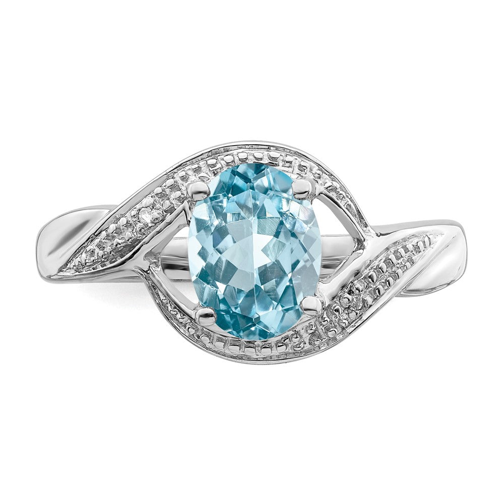 Sterlingsilber Rhodium Licht Schweizer Blautopas & Diamant Ring