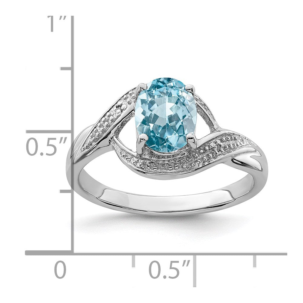 Sterlingsilber Rhodium Licht Schweizer Blautopas & Diamant Ring