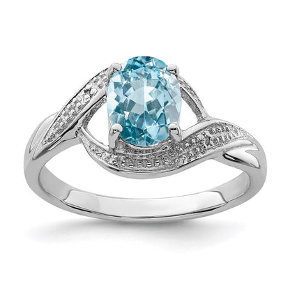 Sterlingsilber Rhodium Schweizer Blautopas & Diamant Ring