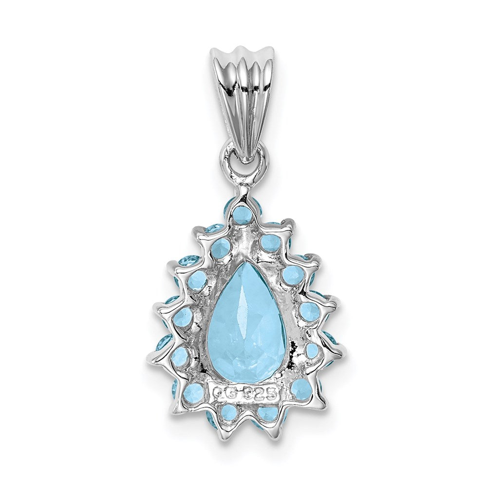Sterlingsilber Rhodiniert Licht Schweizer Blautopas Tropfen-shaped Anhänger