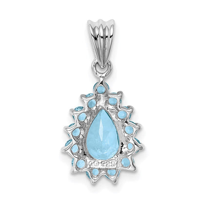 Sterlingsilber Rhodiniert Licht Schweizer Blautopas Tropfen-shaped Anhänger